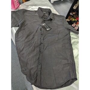 Marx & Dutch Collection men L black button front shirt with design pocket NWT